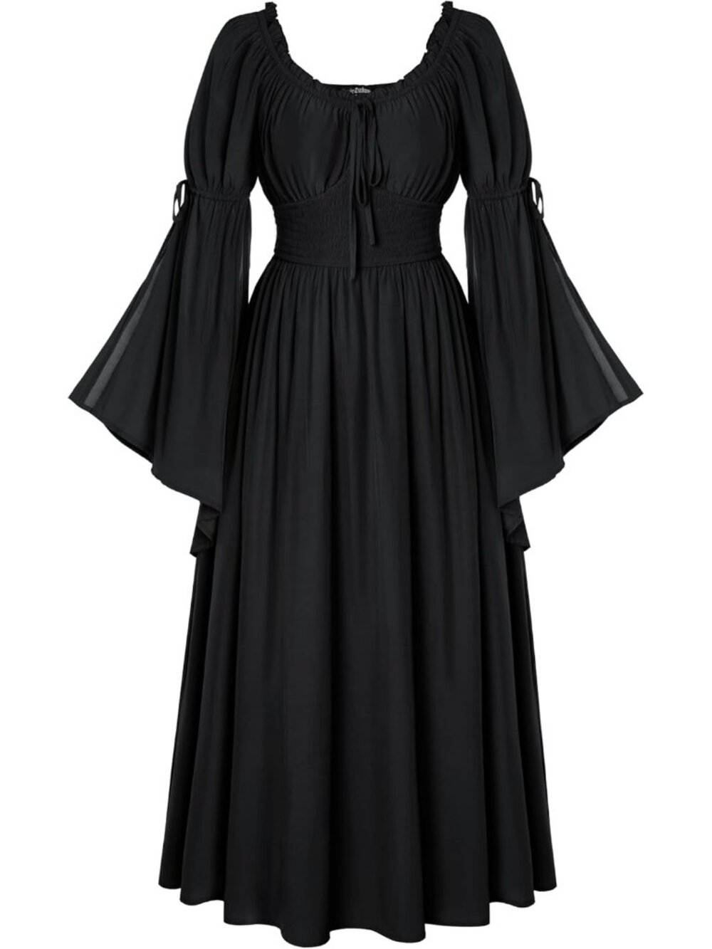 Women's Black Long Bell Sleeve Medieval Peasant Imported Costumes Dress